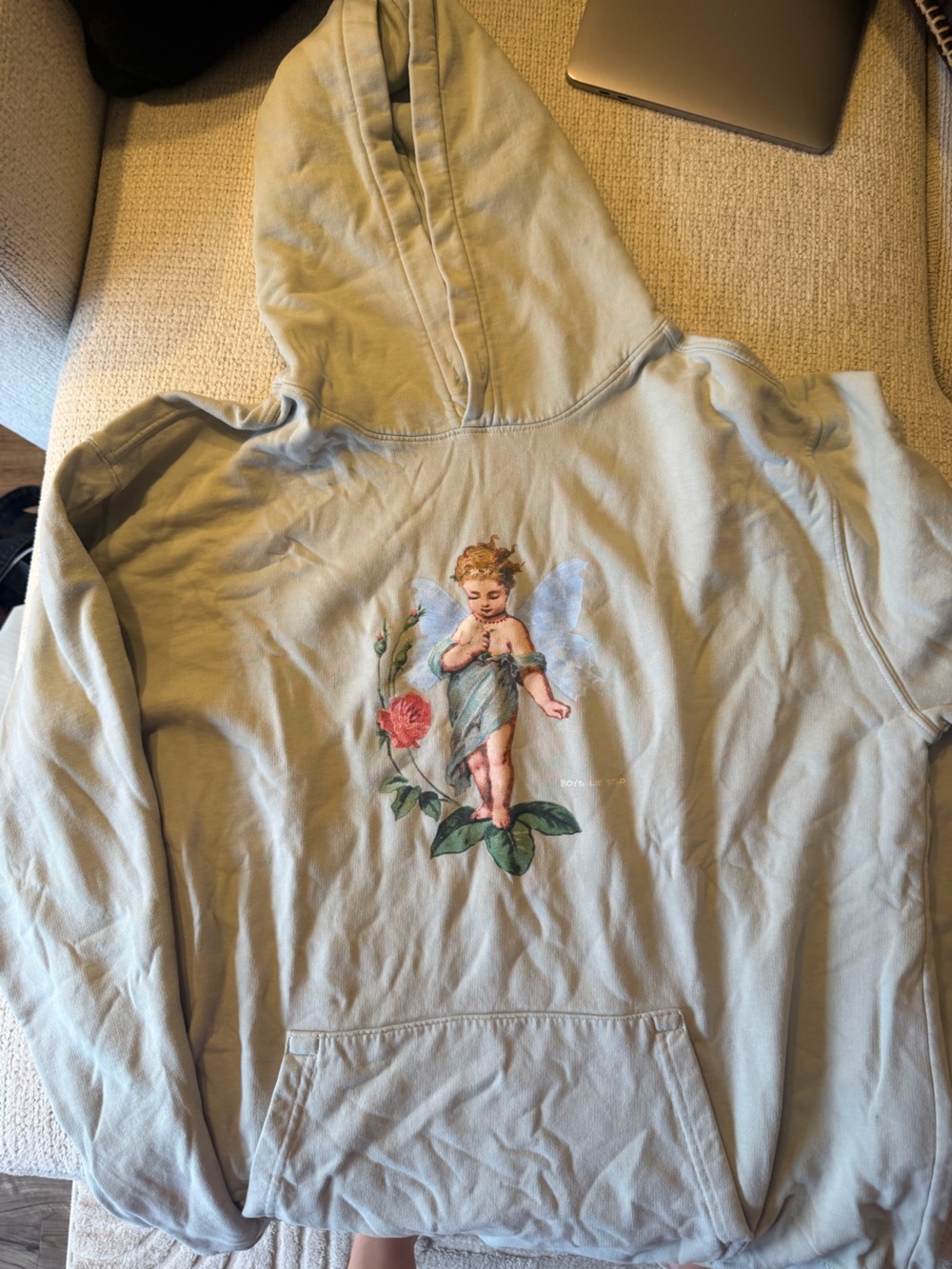 Boys Lie Light Sage Green Angel Graphic Hoodie